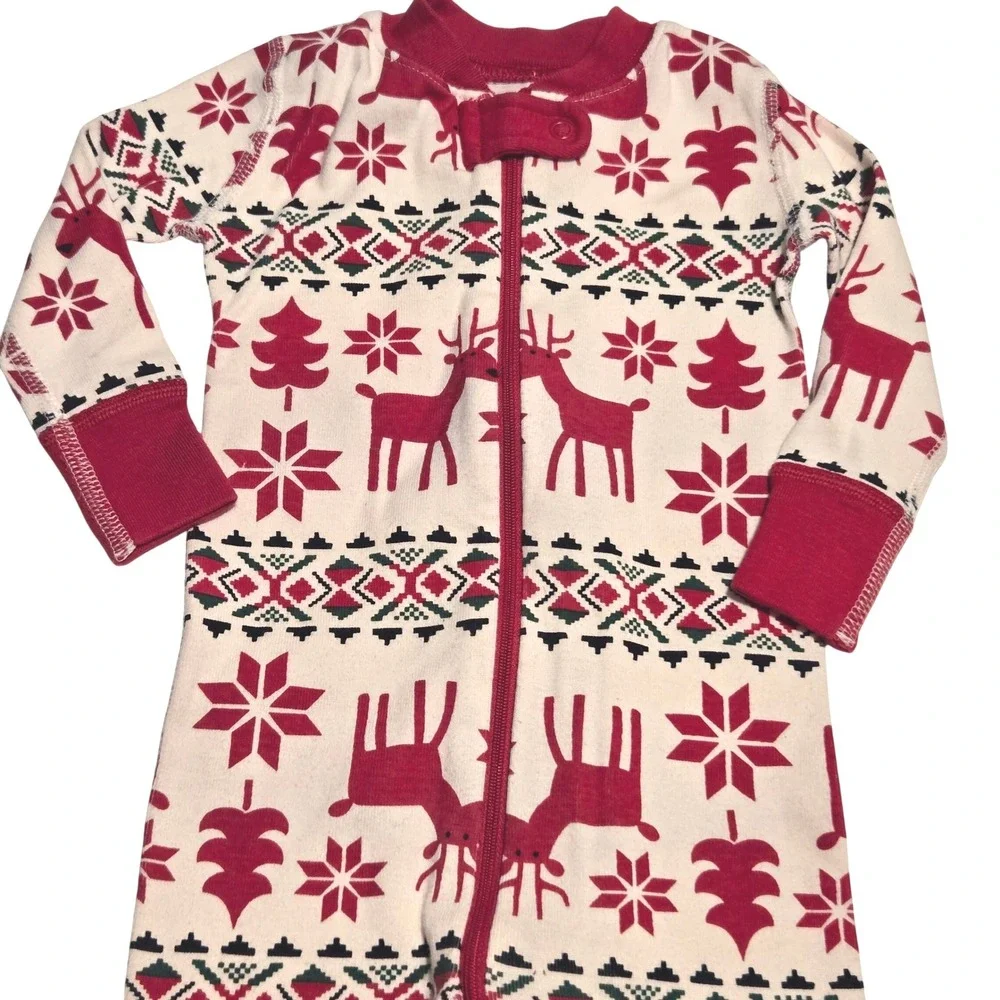Hanna Andersson Kids Pajamas Sleepers Reindeer Trees Nordic Print 75cm 12-18 Mos